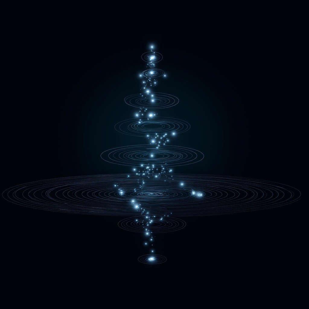 Dendro — a glowing tree of star-clusters on deep navy